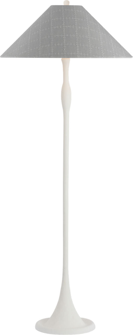 Romero Medium Floor Lamp | Plaster White | Schumacher 21" Sky Elin Check Flare Shade