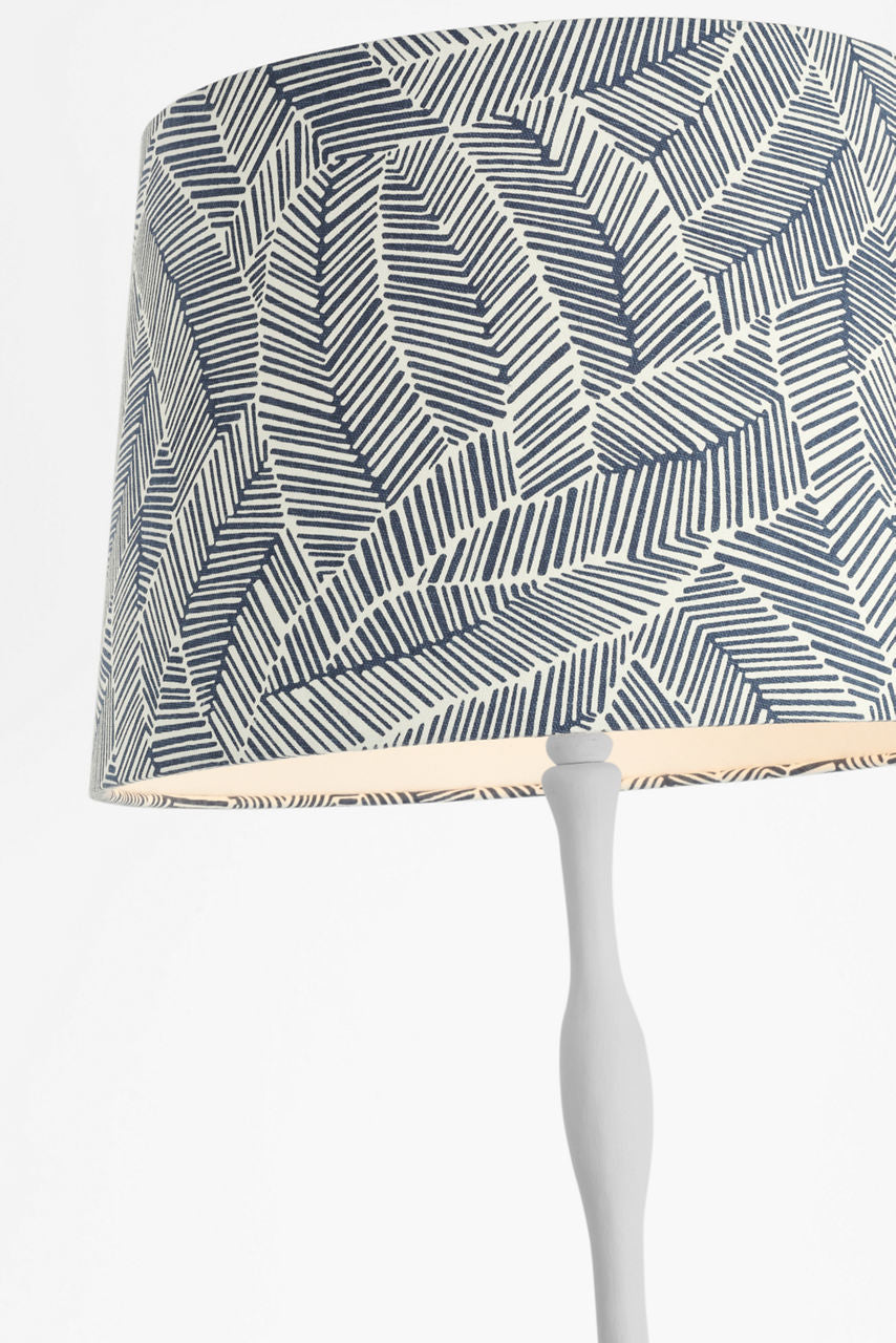 Romero Medium Floor Lamp | Plaster White | Schumacher 18" Navy Abstract Leaf Empire Shade