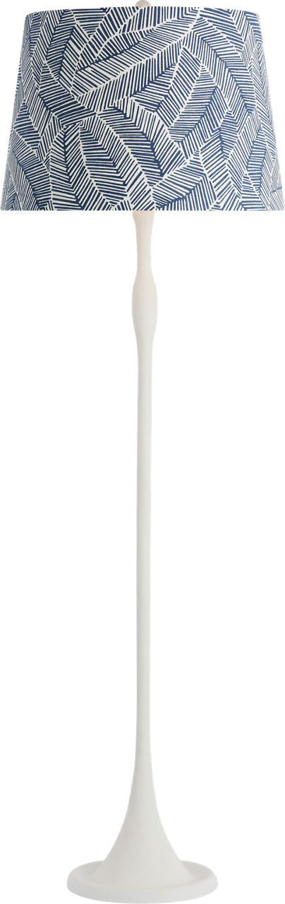 Romero Medium Floor Lamp | Plaster White | Schumacher 18" Navy Abstract Leaf Empire Shade