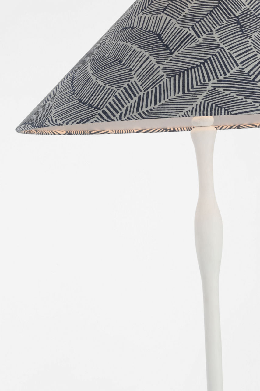 Romero Medium Floor Lamp | Plaster White | Schumacher 21" Navy Abstract Leaf Flare Shade