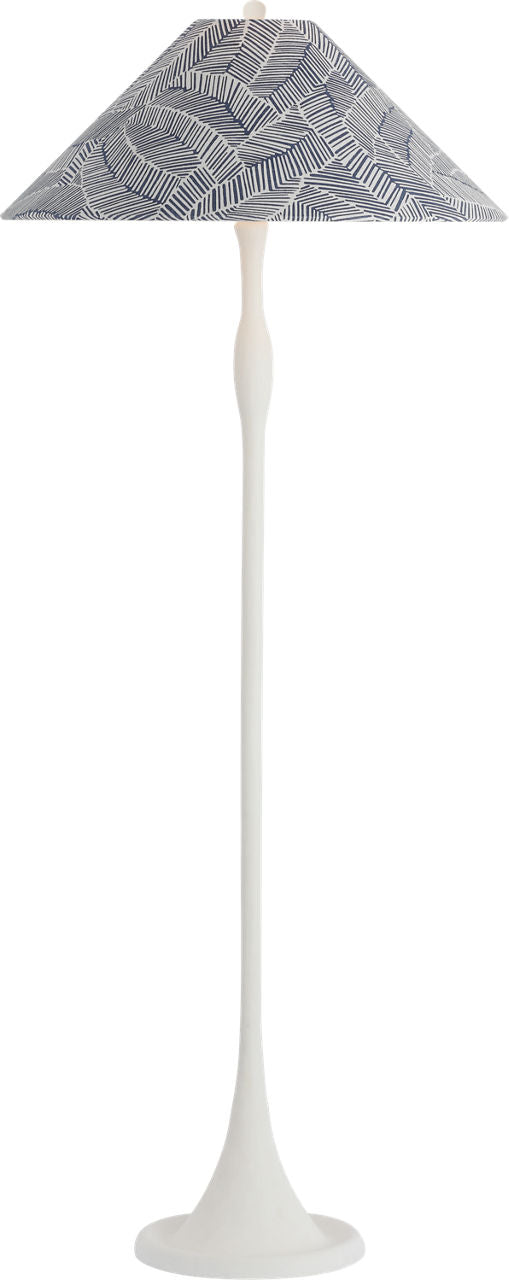 Romero Medium Floor Lamp | Plaster White | Schumacher 21" Navy Abstract Leaf Flare Shade