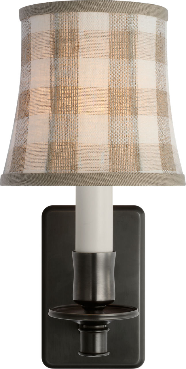 Tara 12" Sconce | Bronze | Schumacher Natural Sidney Check Soft Empire Shade