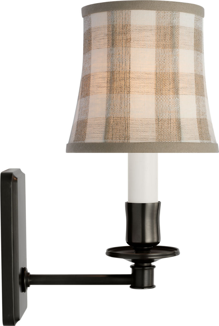Tara 12" Sconce | Bronze | Schumacher Natural Sidney Check Soft Empire Shade