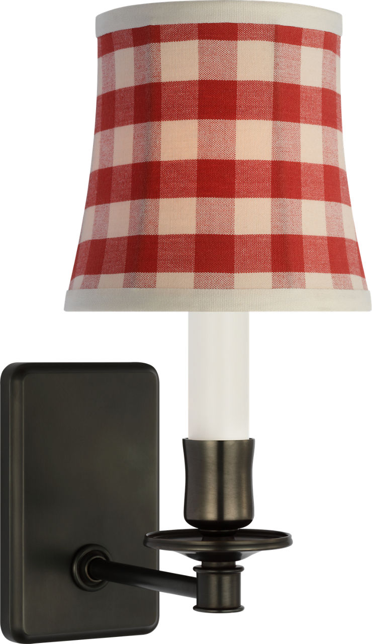 Tara 12" Sconce | Bronze | Schumacher Red Elton Check Soft Empire Shade
