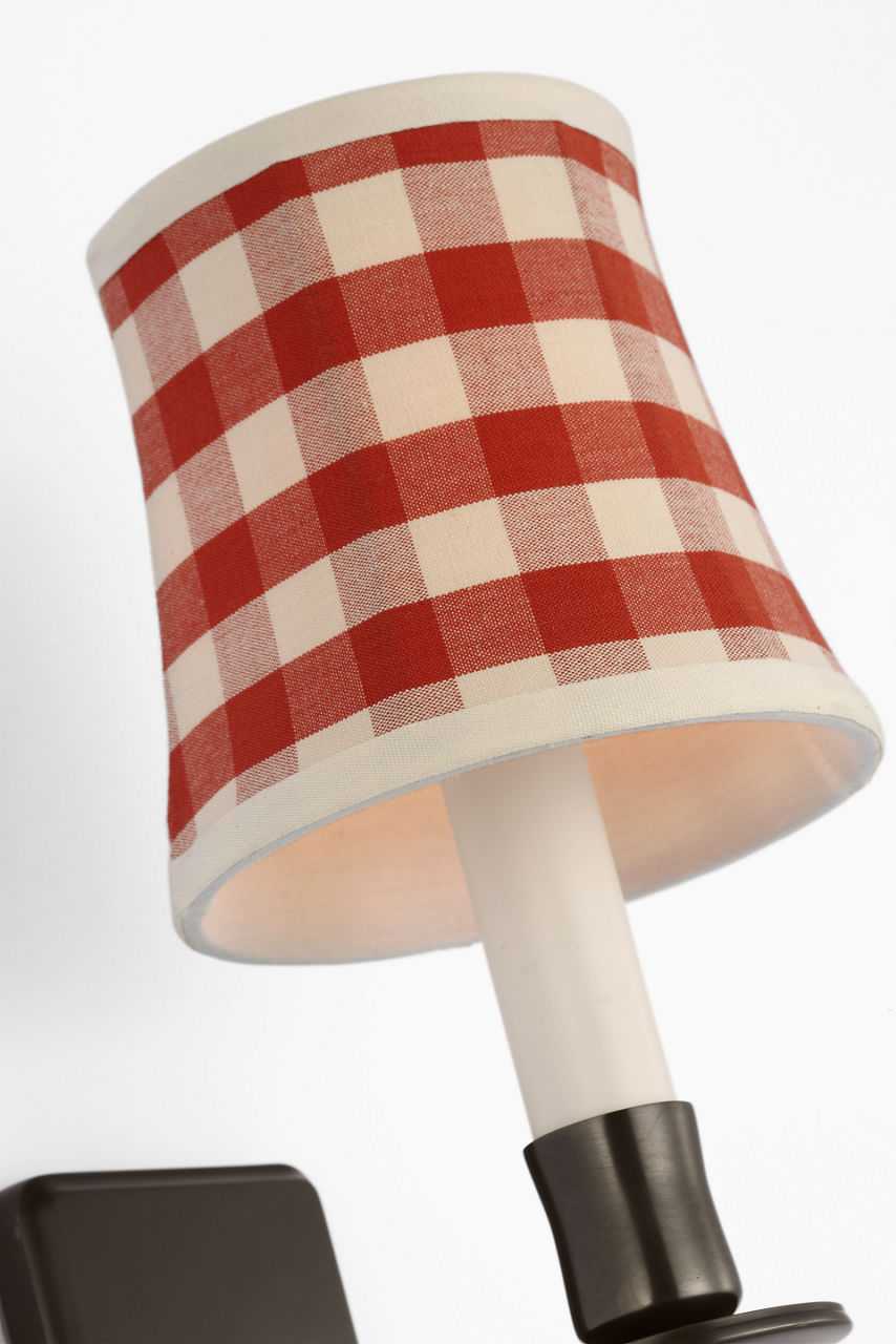 Tara 12" Sconce | Bronze | Schumacher Red Elton Check Soft Empire Shade