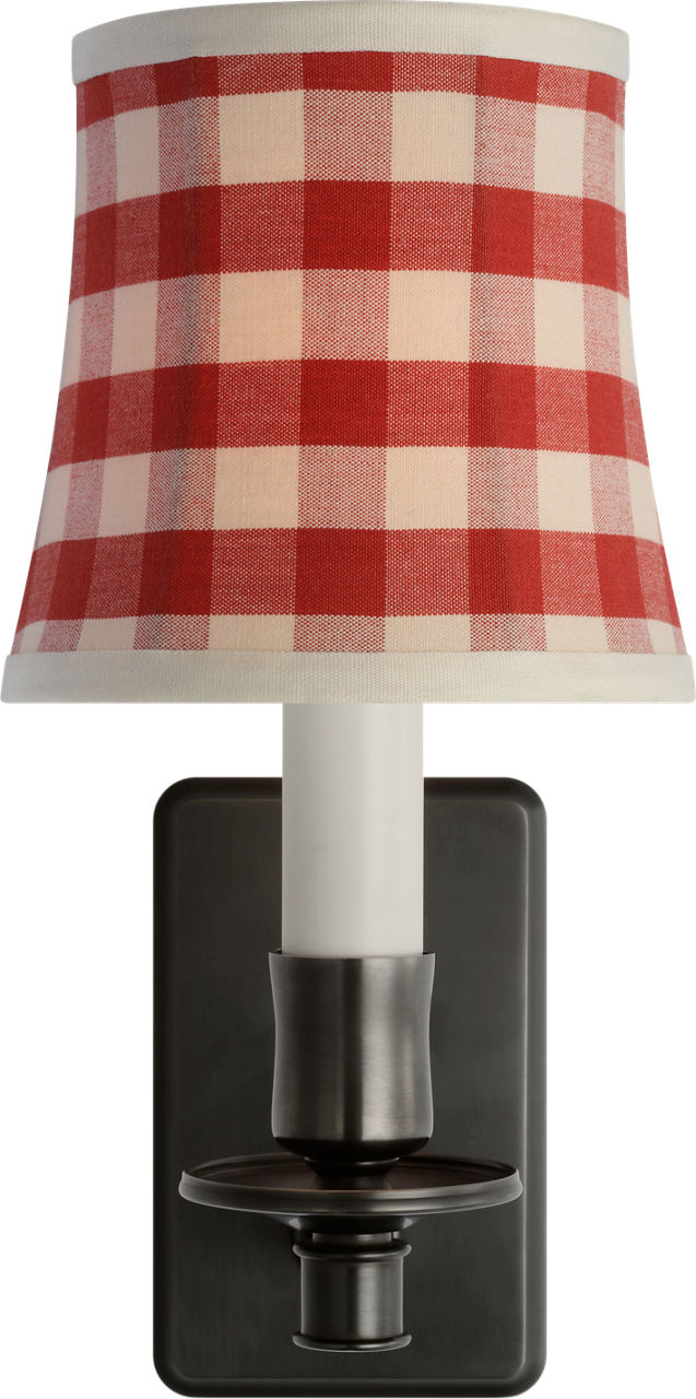 Tara 12" Sconce | Bronze | Schumacher Red Elton Check Soft Empire Shade