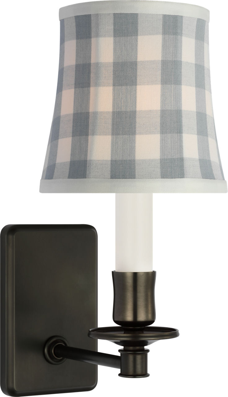Tara 12" Sconce | Bronze | Schumacher Sky Elton Check Soft Empire Shade