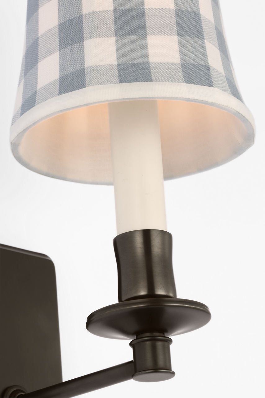 Tara 12" Sconce | Bronze | Schumacher Sky Elton Check Soft Empire Shade