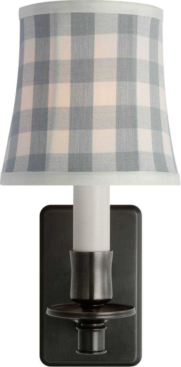 Tara 12" Sconce | Bronze | Schumacher Sky Elton Check Soft Empire Shade