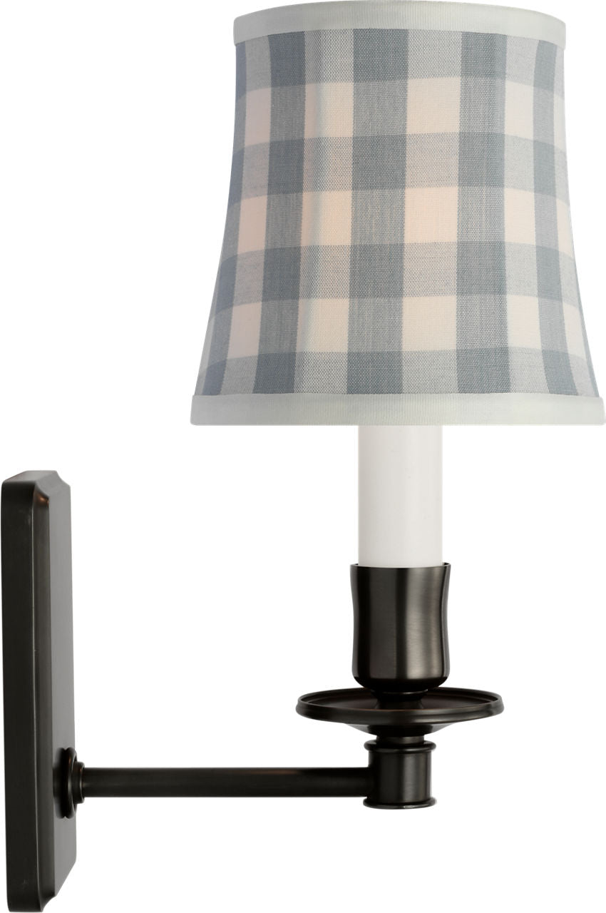 Tara 12" Sconce | Bronze | Schumacher Sky Elton Check Soft Empire Shade