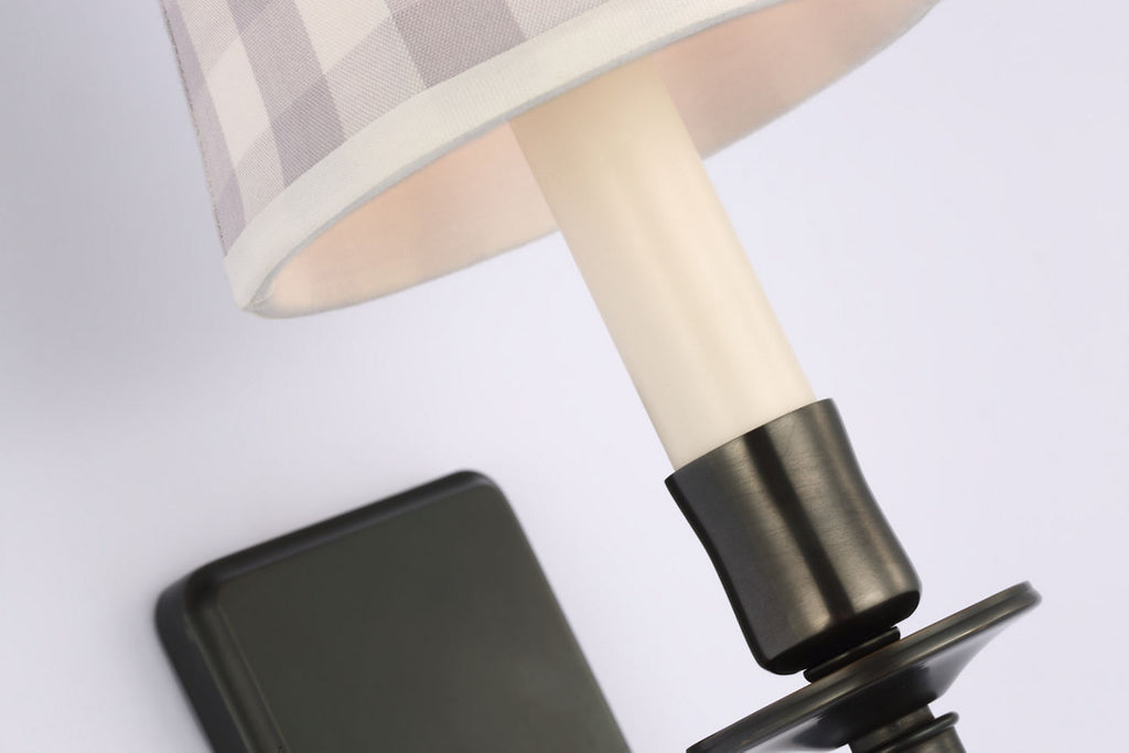 Tara 12" Sconce | Bronze | Schumacher Lilac Elton Check Soft Empire Shade