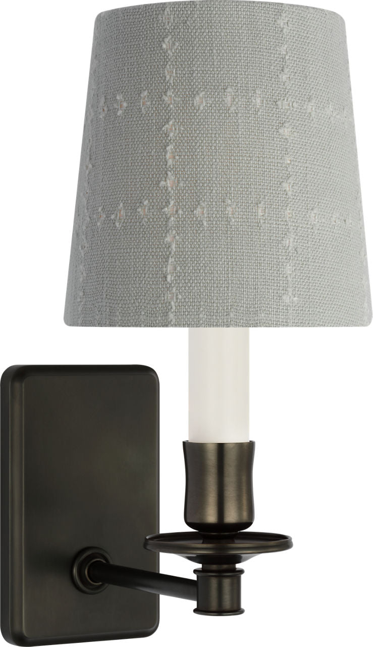 Tara 12" Sconce | Bronze | Schumacher Sky Elin Check Empire Shade