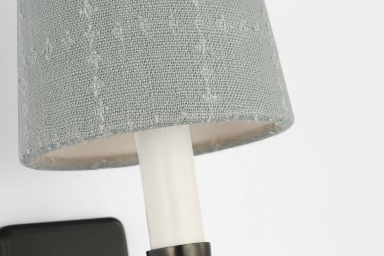 Tara 12" Sconce | Bronze | Schumacher Sky Elin Check Empire Shade