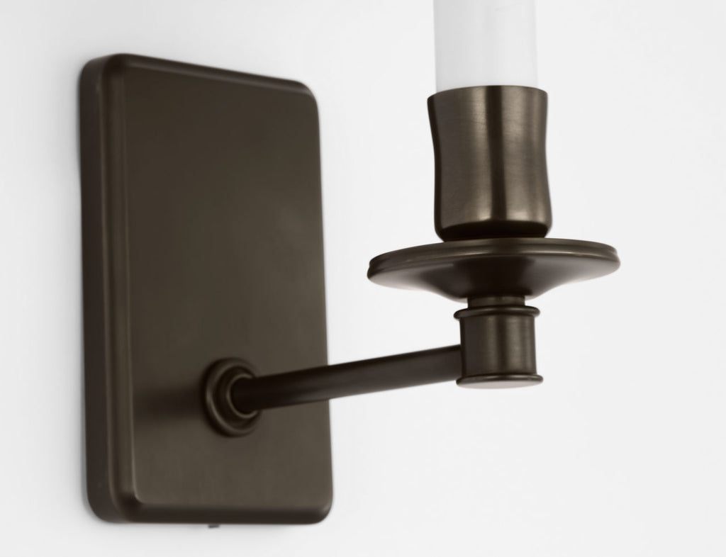 Tara 12" Sconce | Bronze | Schumacher Sky Elin Check Empire Shade