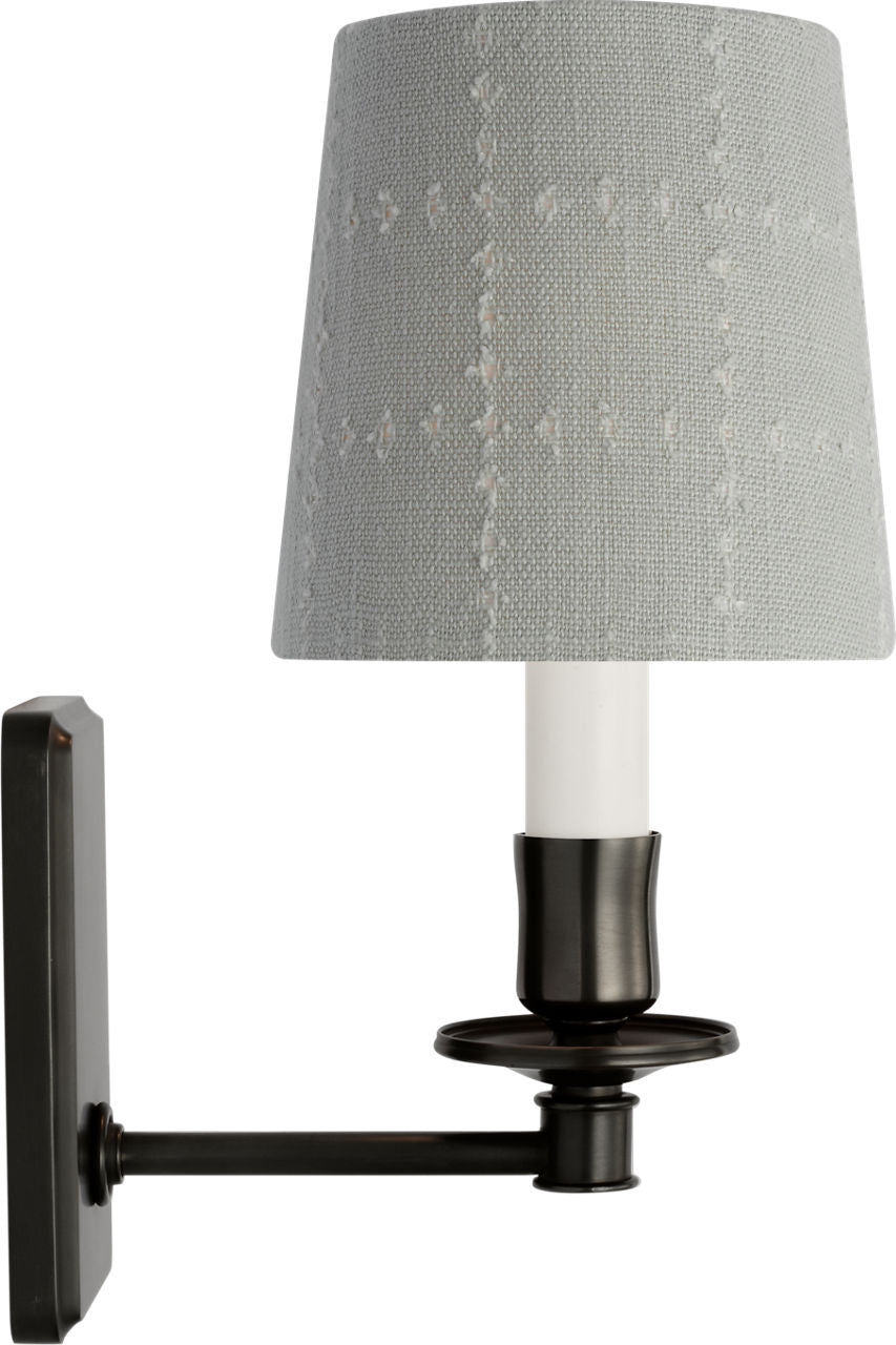 Tara 12" Sconce | Bronze | Schumacher Sky Elin Check Empire Shade