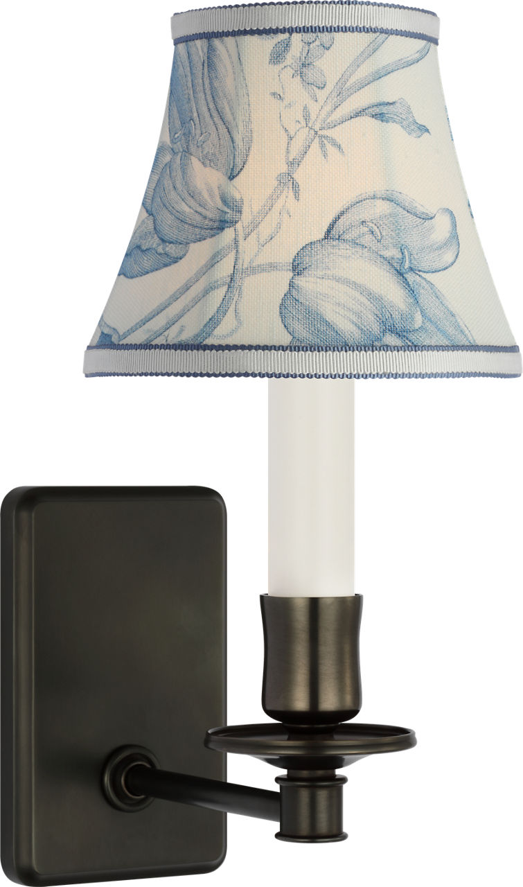 Tara 11" Sconce | Bronze | Schumacher Delft Toile De Fleurs Bell Empire Shade