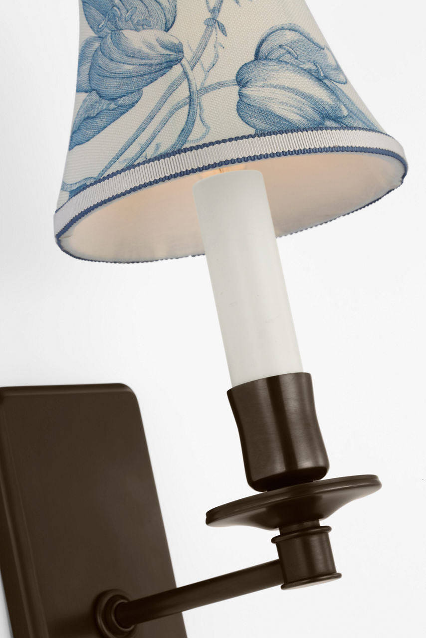 Tara 11" Sconce | Bronze | Schumacher Delft Toile De Fleurs Bell Empire Shade