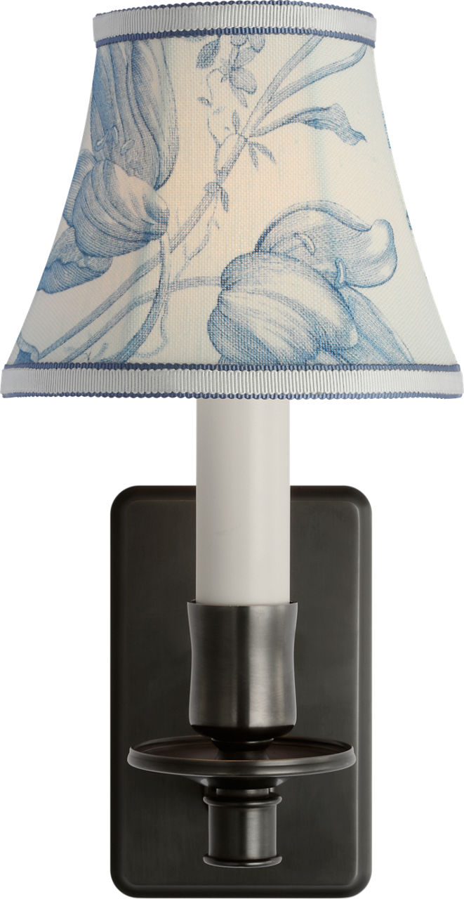 Tara 11" Sconce | Bronze | Schumacher Delft Toile De Fleurs Bell Empire Shade