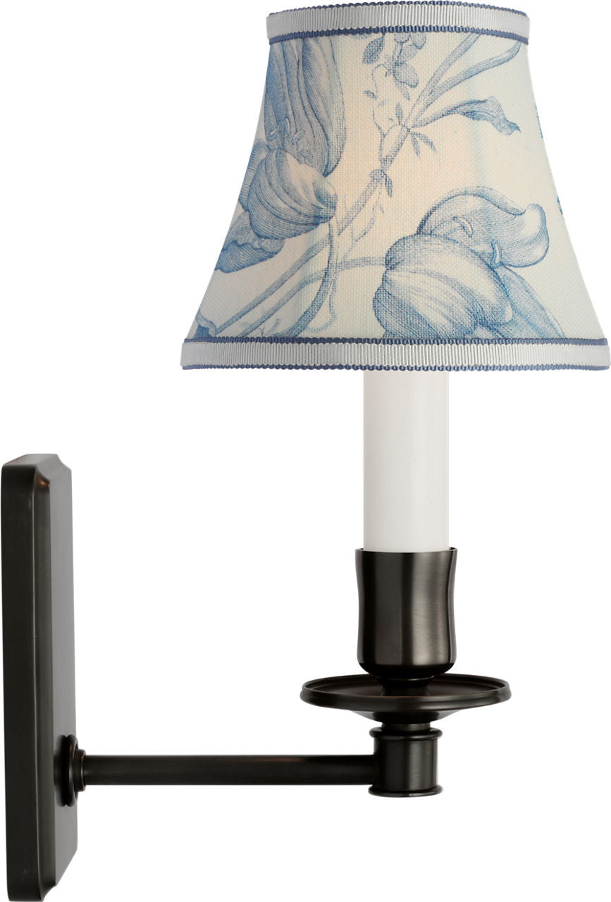 Tara 11" Sconce | Bronze | Schumacher Delft Toile De Fleurs Bell Empire Shade