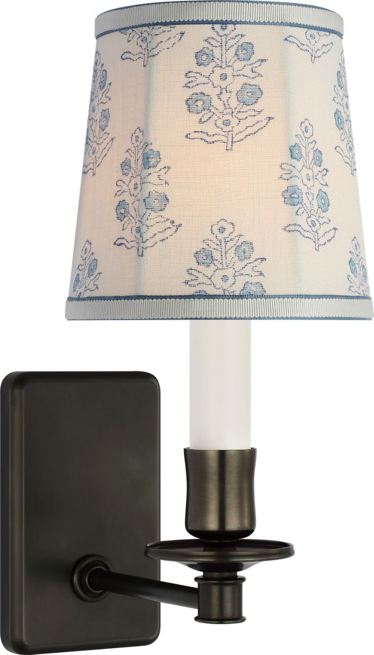Tara 12" Sconce | Bronze | Schumacher Blue Aditi Soft Empire Shade
