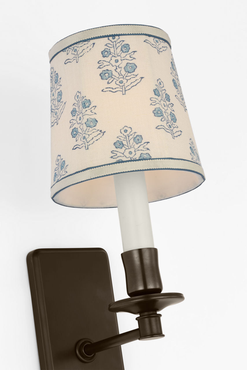 Tara 12" Sconce | Bronze | Schumacher Blue Aditi Soft Empire Shade