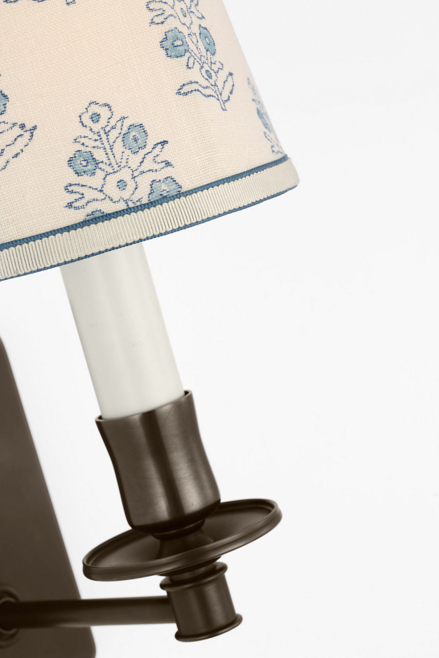 Tara 12" Sconce | Bronze | Schumacher Blue Aditi Soft Empire Shade