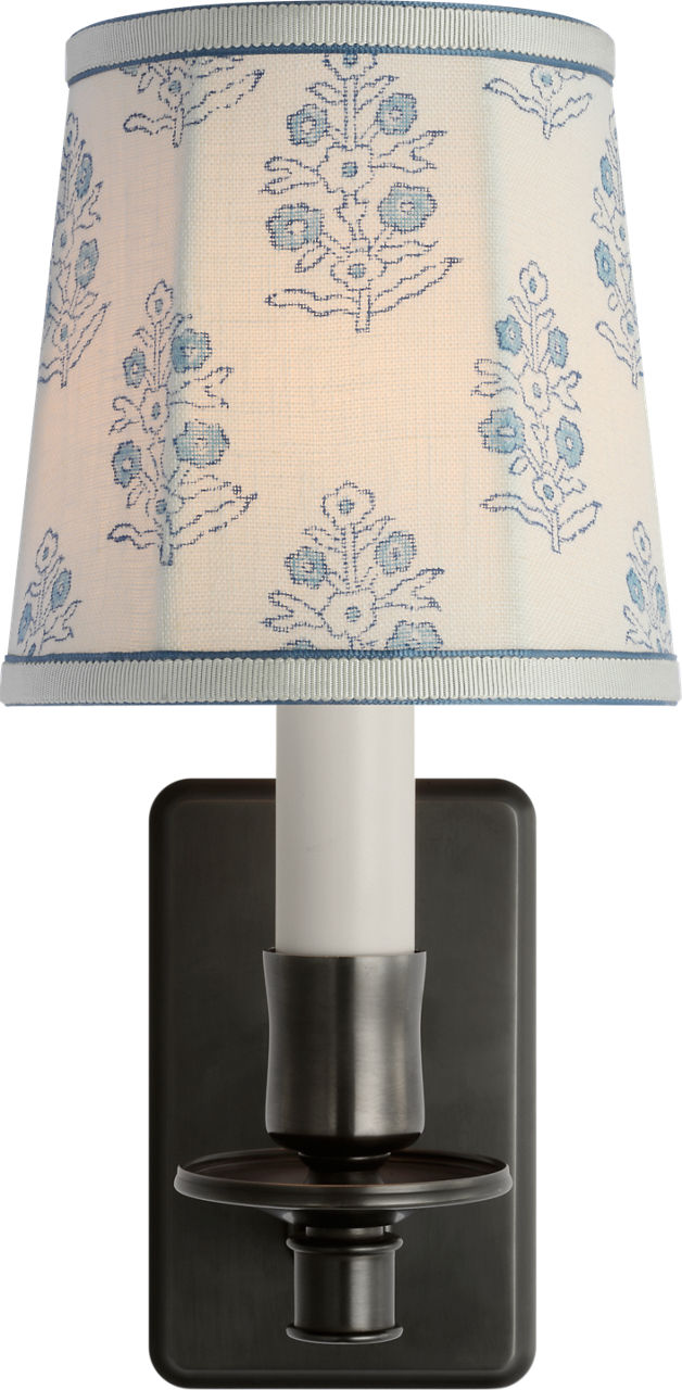 Tara 12" Sconce | Bronze | Schumacher Blue Aditi Soft Empire Shade