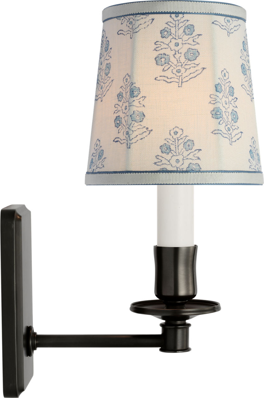 Tara 12" Sconce | Bronze | Schumacher Blue Aditi Soft Empire Shade