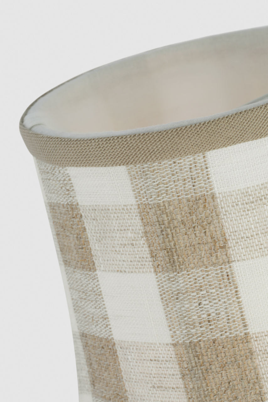 Tara 12" Sconce | Hand-Rubbed Antique Brass | Schumacher Natural Sidney Check Soft Empire Shade
