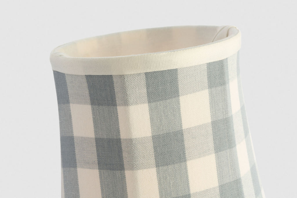 Tara 12" Sconce | Hand-Rubbed Antique Brass | Schumacher Sky Elton Check Soft Empire Shade