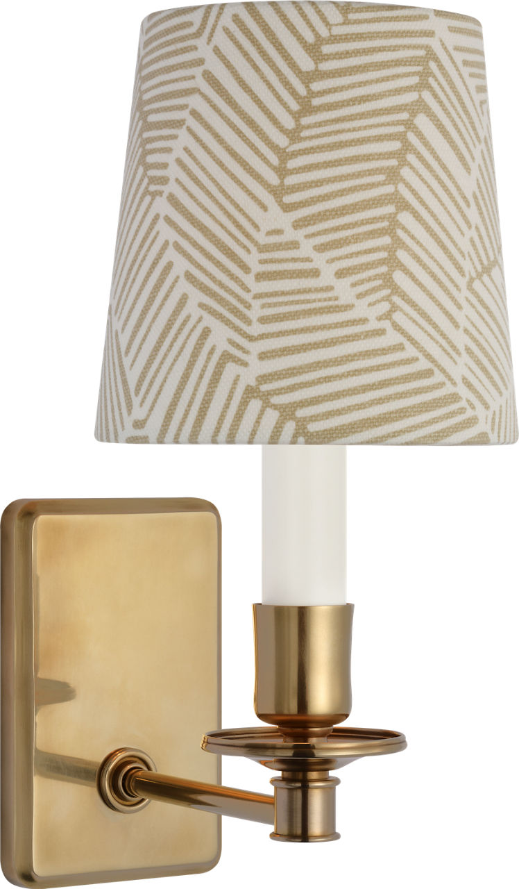 Tara 12" Sconce | Hand-Rubbed Antique Brass | Schumacher Taupe Abstract Leaf Empire Shade