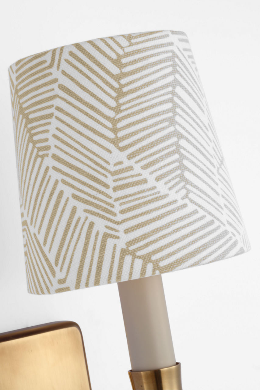 Tara 12" Sconce | Hand-Rubbed Antique Brass | Schumacher Taupe Abstract Leaf Empire Shade