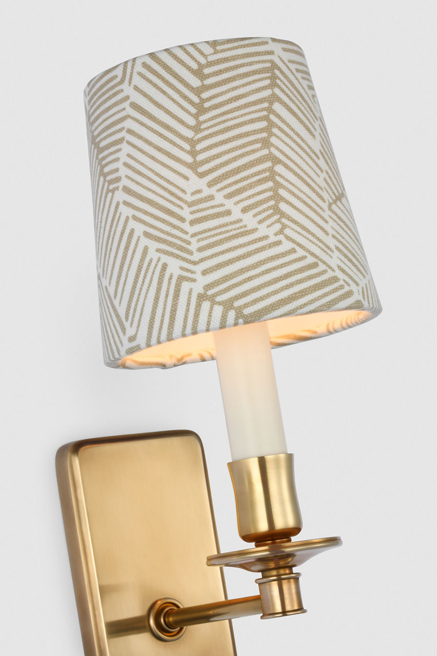 Tara 12" Sconce | Hand-Rubbed Antique Brass | Schumacher Taupe Abstract Leaf Empire Shade