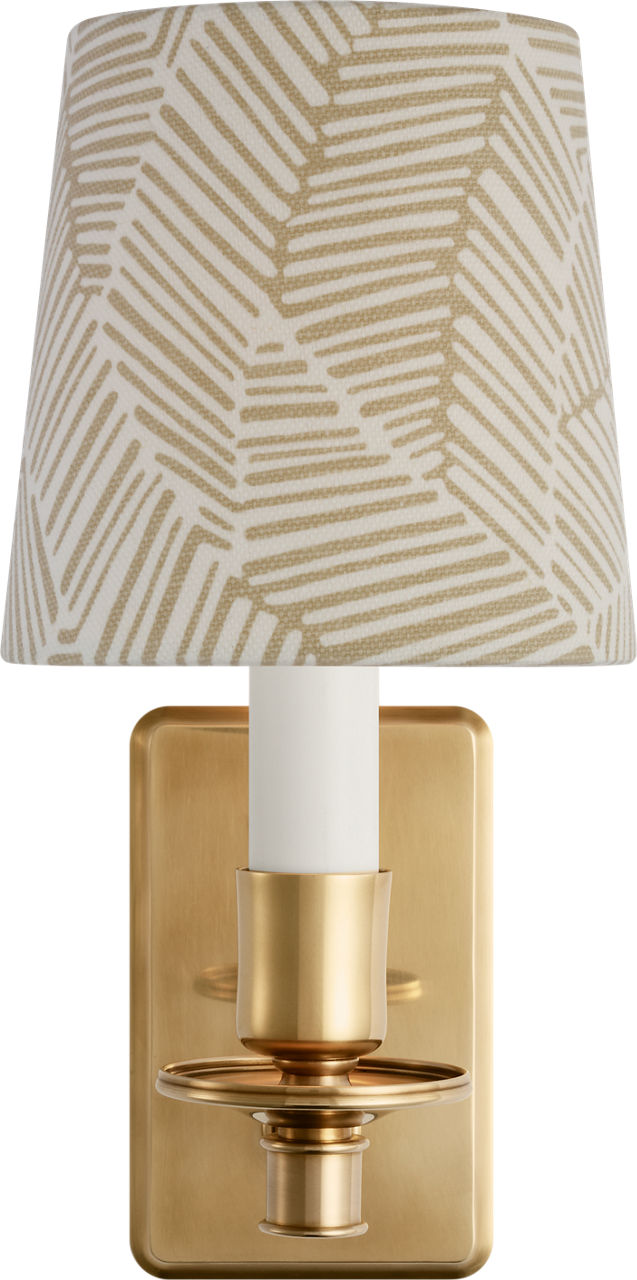 Tara 12" Sconce | Hand-Rubbed Antique Brass | Schumacher Taupe Abstract Leaf Empire Shade