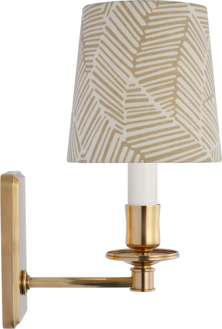 Tara 12" Sconce | Hand-Rubbed Antique Brass | Schumacher Taupe Abstract Leaf Empire Shade