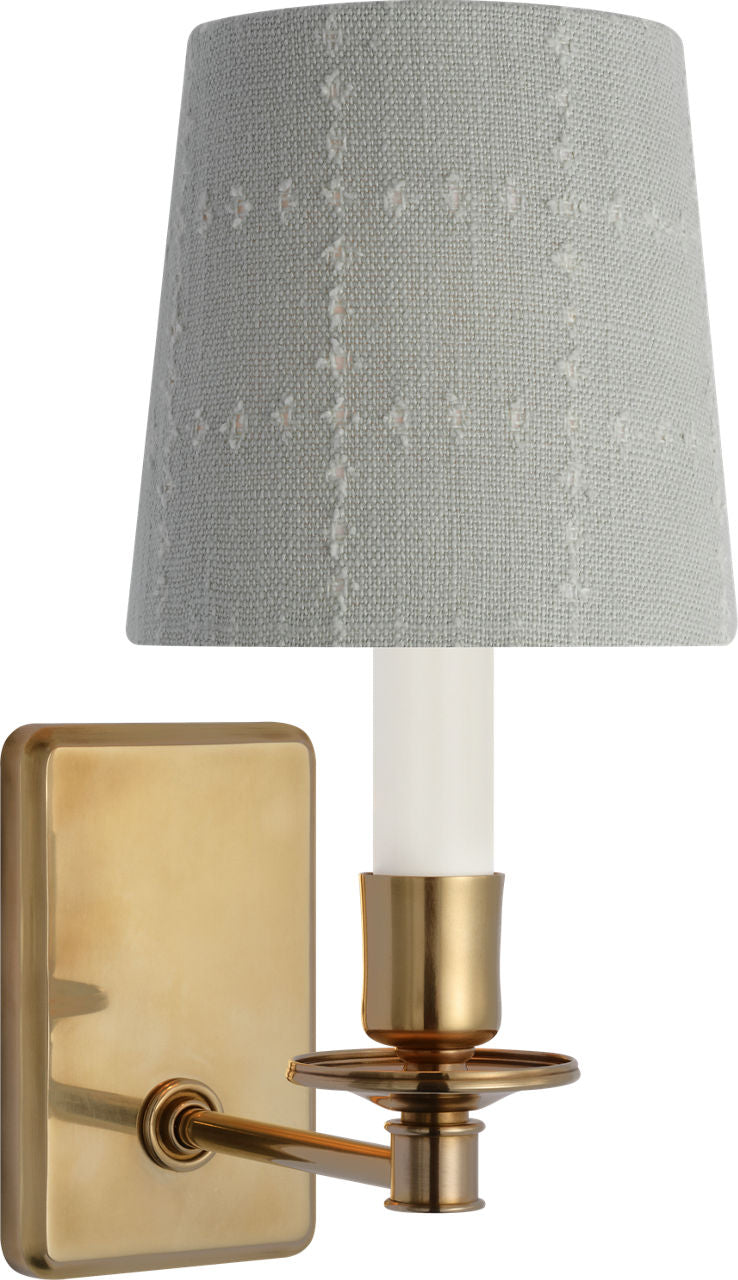 Tara 12" Sconce | Hand-Rubbed Antique Brass | Schumacher Sky Elin Check Empire Shade