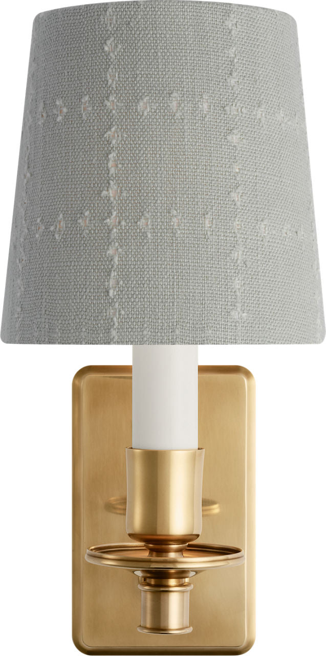 Tara 12" Sconce | Hand-Rubbed Antique Brass | Schumacher Sky Elin Check Empire Shade