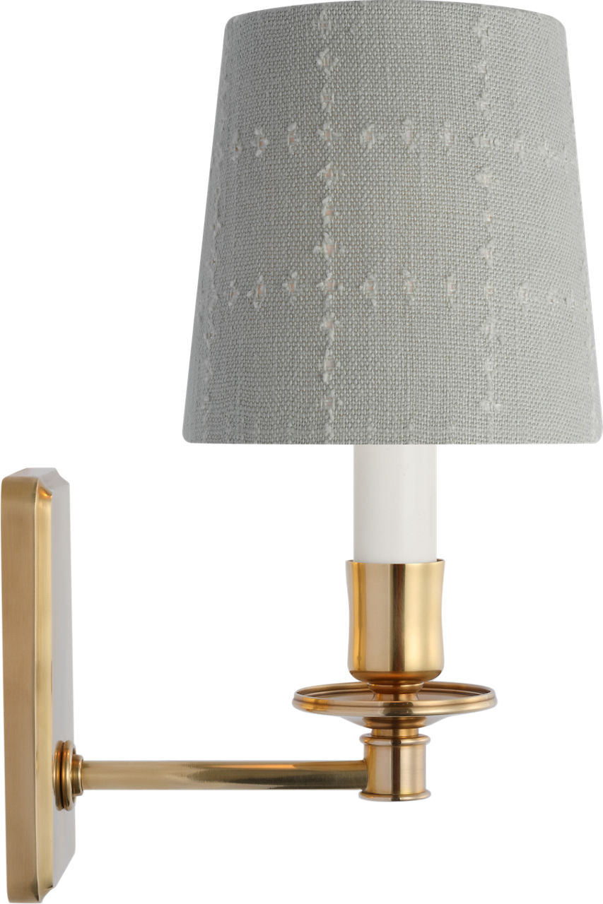 Tara 12" Sconce | Hand-Rubbed Antique Brass | Schumacher Sky Elin Check Empire Shade