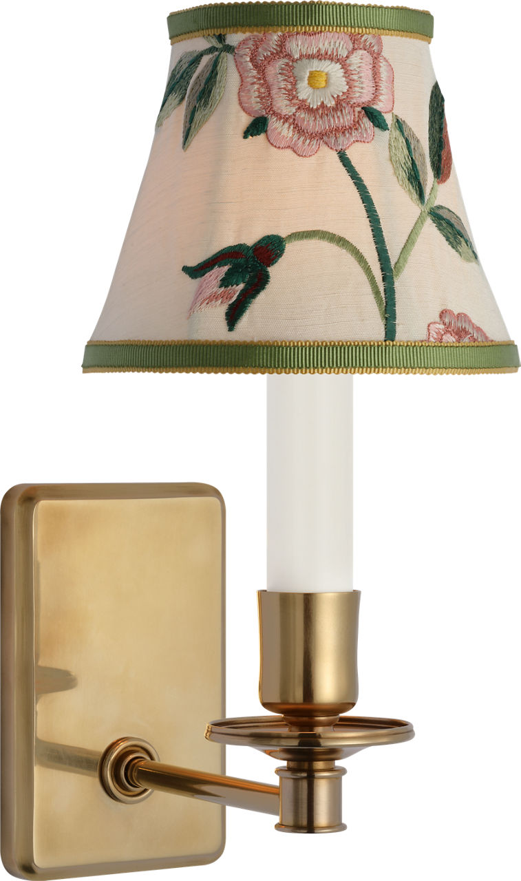 Tara 11" Sconce | Hand-Rubbed Antique Brass | Schumacher Royal Silk Bell Empire Shade