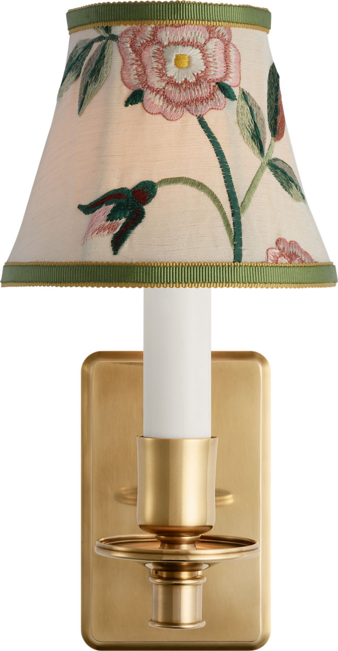 Tara 11" Sconce | Hand-Rubbed Antique Brass | Schumacher Royal Silk Bell Empire Shade