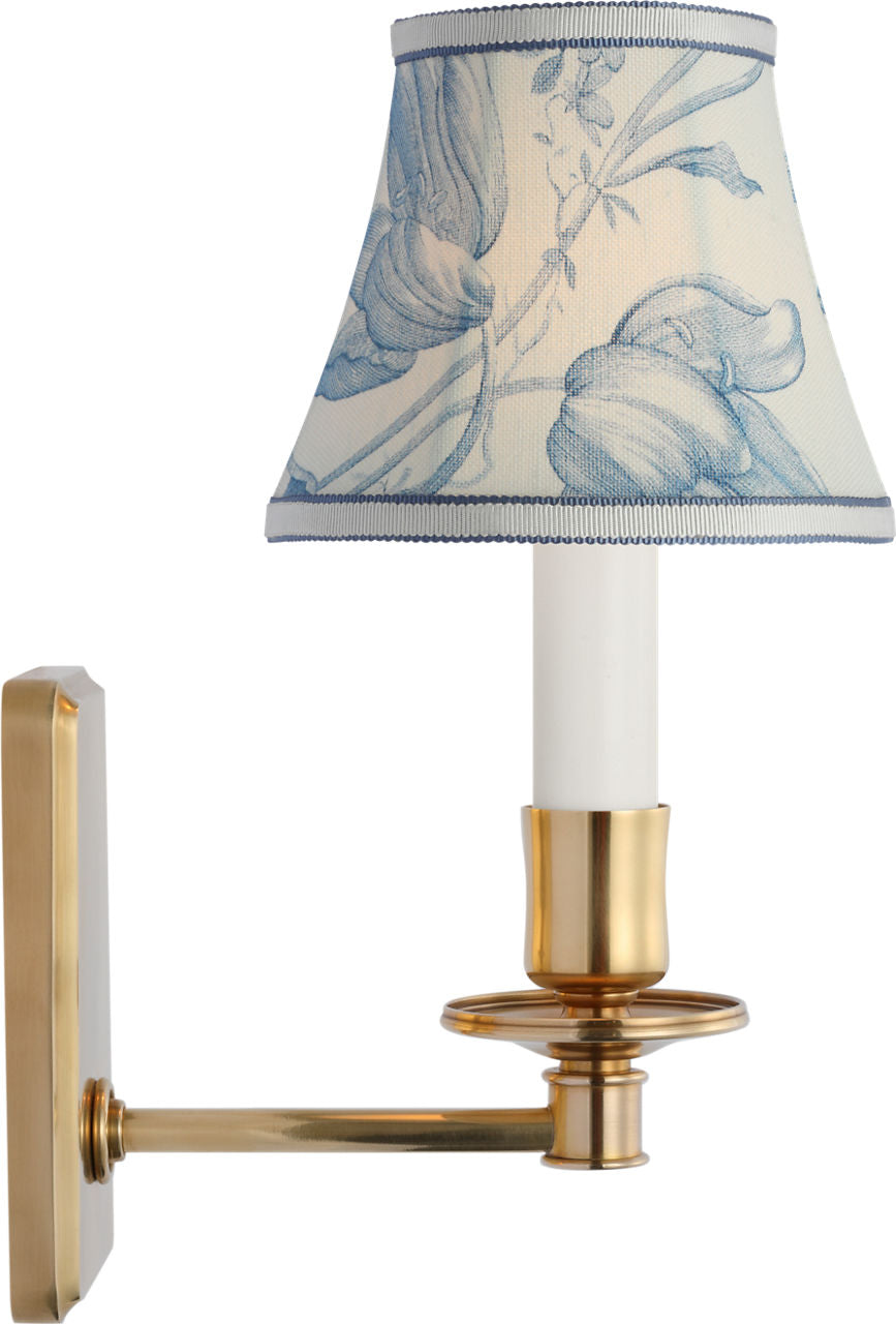 Tara 11" Sconce | Hand-Rubbed Antique Brass | Schumacher Delft Toile De Fleurs Bell Empire Shade