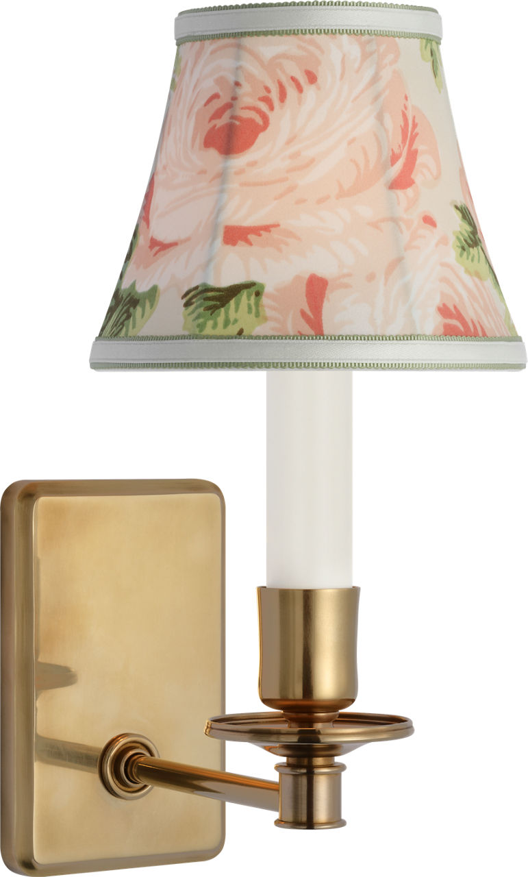 Tara 11" Sconce | Hand-Rubbed Antique Brass | Schumacher Blush Salisbury Chintz Bell Empire Shade