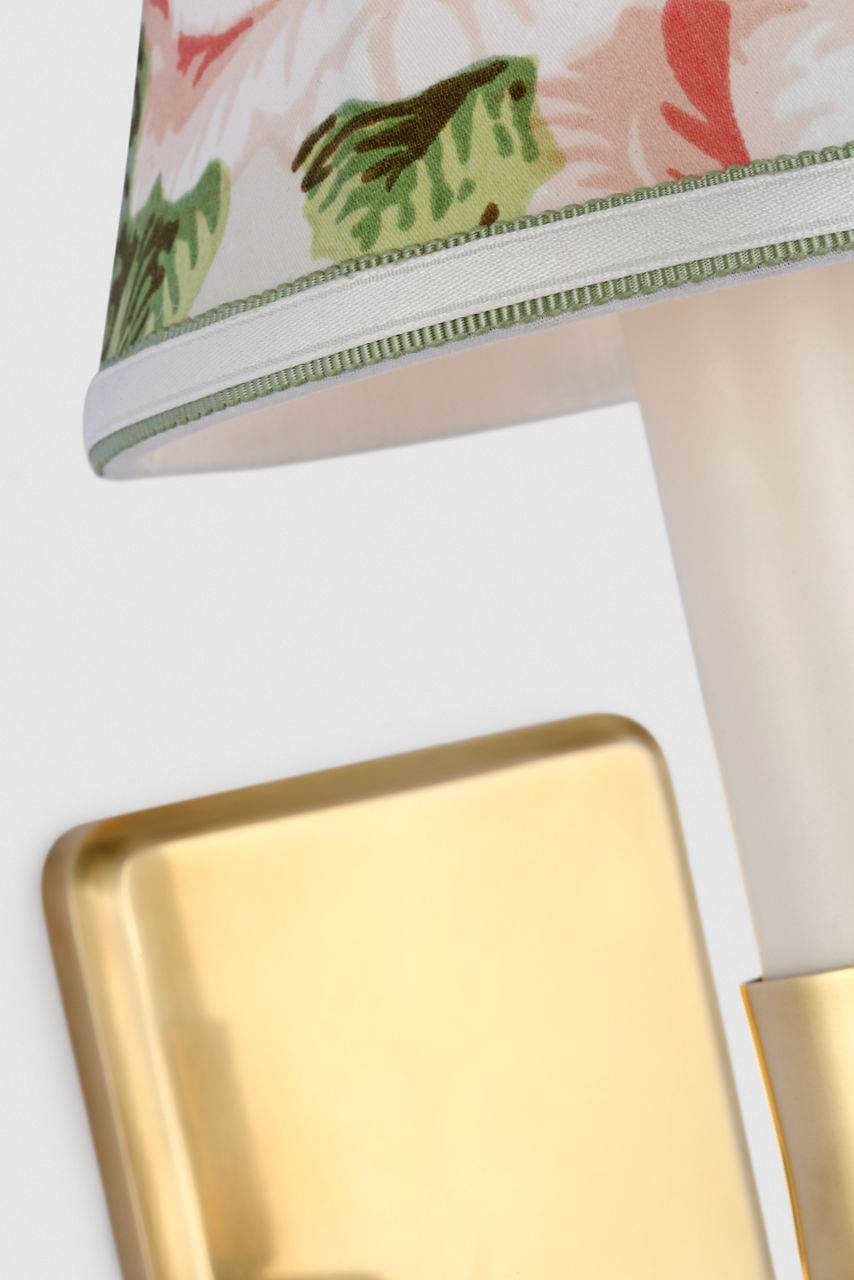 Tara 11" Sconce | Hand-Rubbed Antique Brass | Schumacher Blush Salisbury Chintz Bell Empire Shade