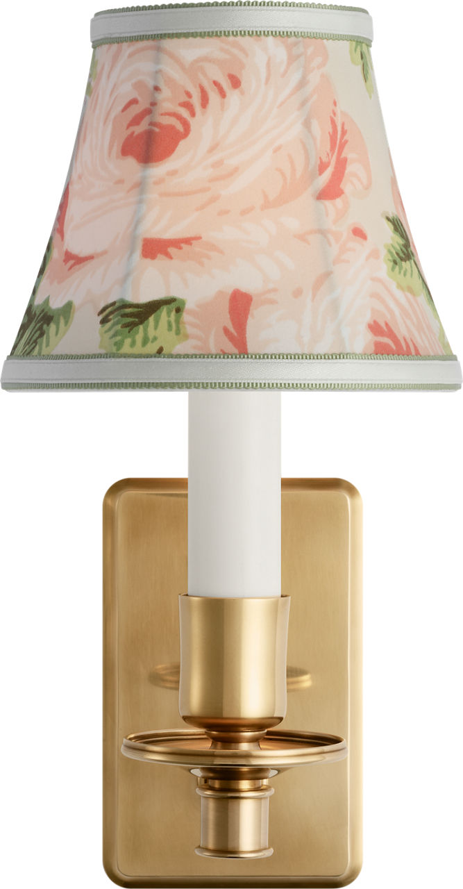 Tara 11" Sconce | Hand-Rubbed Antique Brass | Schumacher Blush Salisbury Chintz Bell Empire Shade