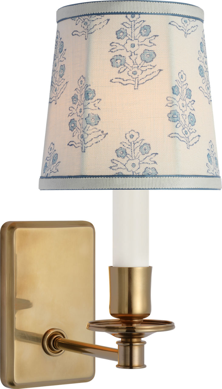 Tara 12" Sconce | Hand-Rubbed Antique Brass | Schumacher Blue Aditi Soft Empire Shade