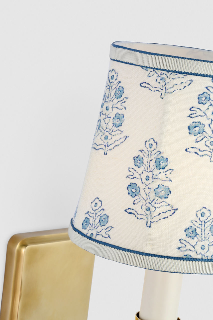 Tara 12" Sconce | Hand-Rubbed Antique Brass | Schumacher Blue Aditi Soft Empire Shade