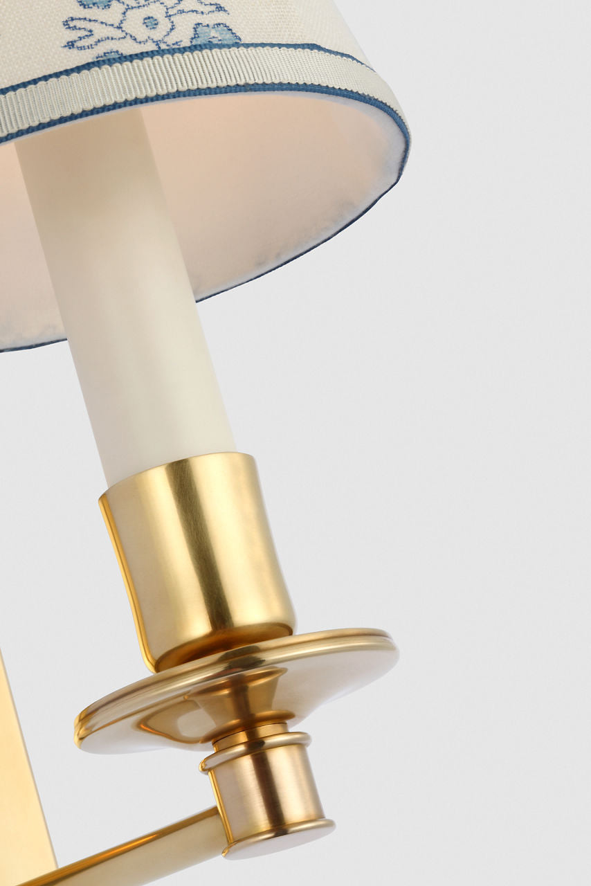 Tara 12" Sconce | Hand-Rubbed Antique Brass | Schumacher Blue Aditi Soft Empire Shade