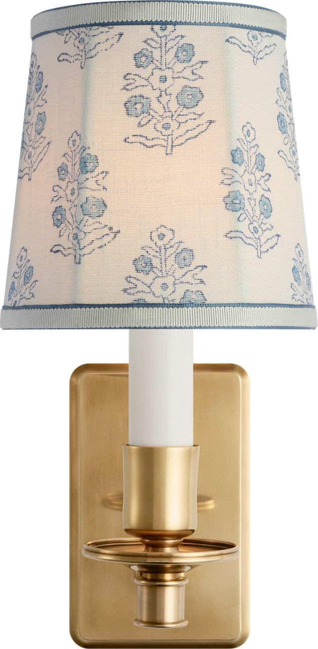 Tara 12" Sconce | Hand-Rubbed Antique Brass | Schumacher Blue Aditi Soft Empire Shade