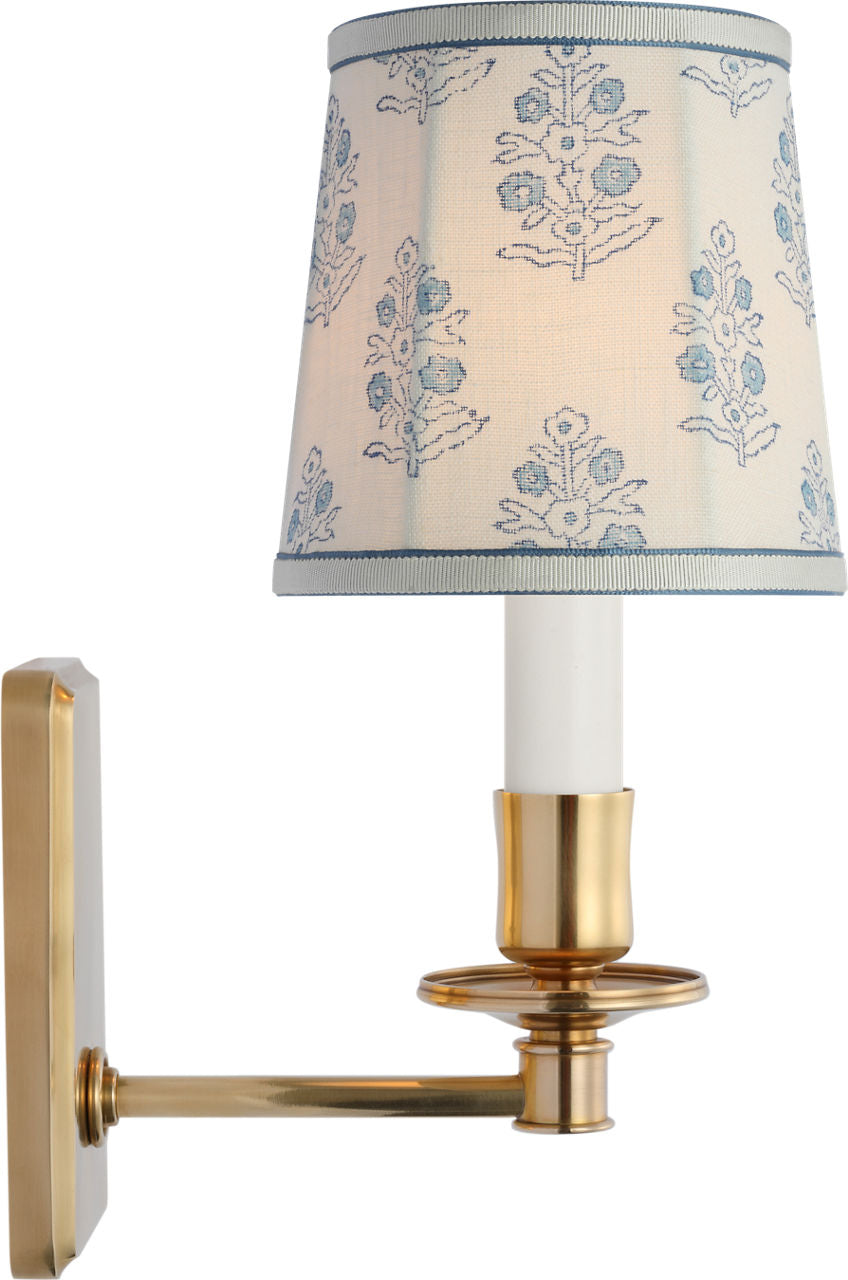 Tara 12" Sconce | Hand-Rubbed Antique Brass | Schumacher Blue Aditi Soft Empire Shade