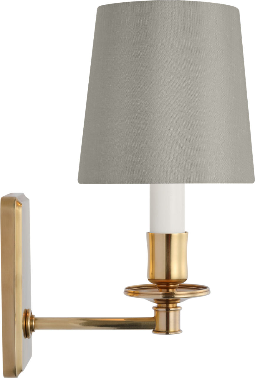 Tara 12" Sconce | Hand-Rubbed Antique Brass | 5 | 5" Mist Silk Empire Shade